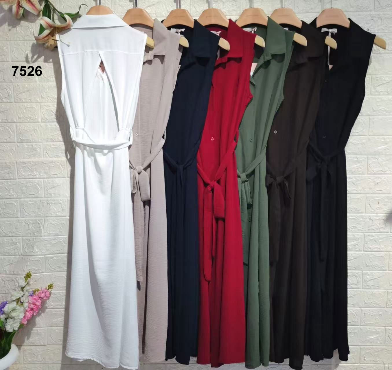 Abito Lungo Casual con Colleto Stile Chemisier con Spacco Regolabile Vestito con Cintura in 7 Colori - 7526