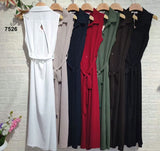 Abito Lungo Casual con Colleto Stile Chemisier con Spacco Regolabile Vestito con Cintura in 7 Colori - 7526