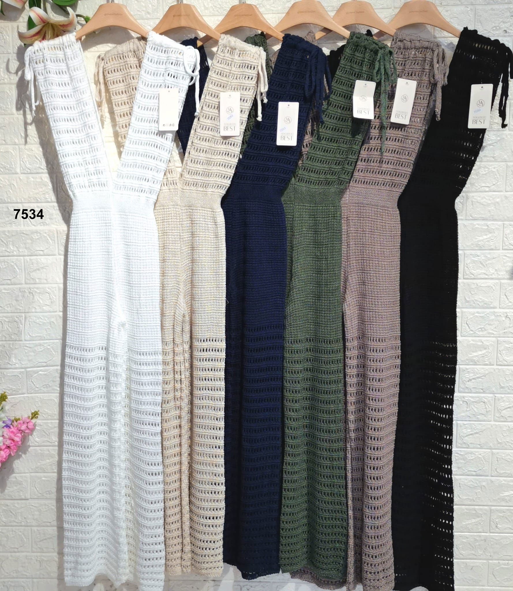 Tuta Casual Intera Estate Smanicata Scollo V Pantalone Palazzo Copricostume Traforato in 6 Colori - 7534
