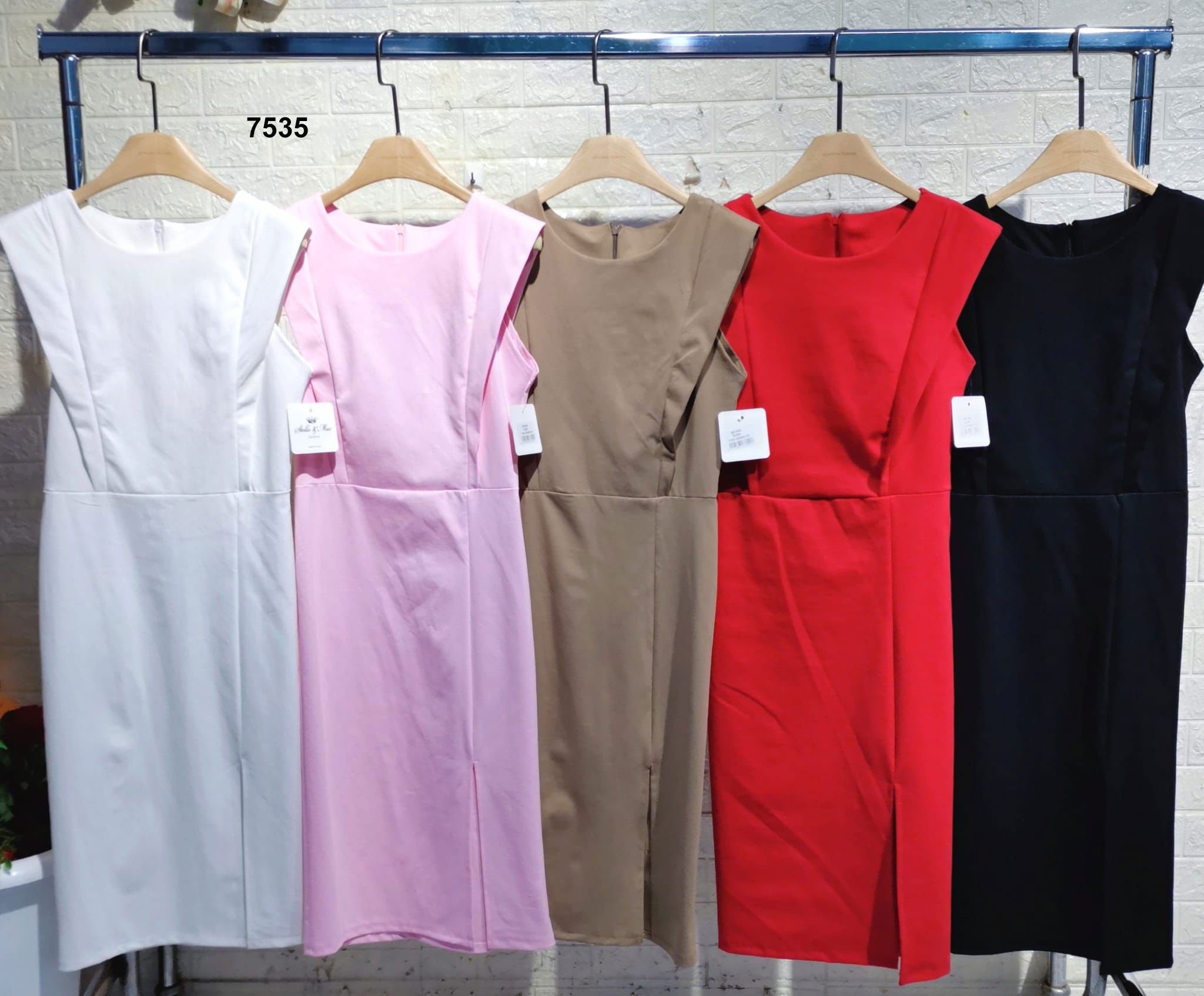 Abito Lungo Midi al Ginocchio Smanicato Spacco Laterale Elegante Vestito Evento Serata in 5 Colori - 7535