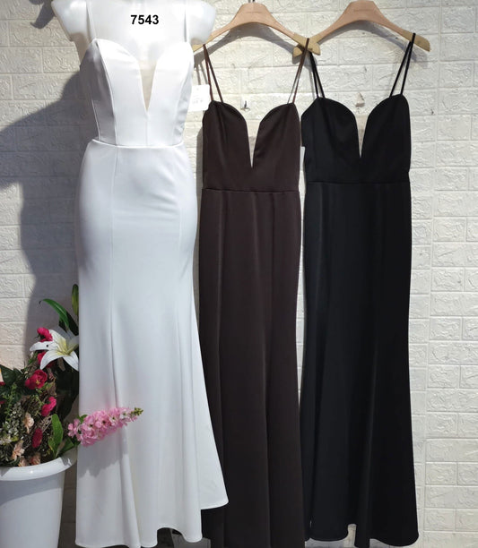 Abito Lungo Elegante Cerimonia Scollo V Aderente Sensuale Vestito Schiena Scoperta in 3 Colori - 7543