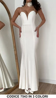 Abito Lungo Elegante Cerimonia Scollo V Aderente Sensuale Vestito Schiena Scoperta in 3 Colori - 7543