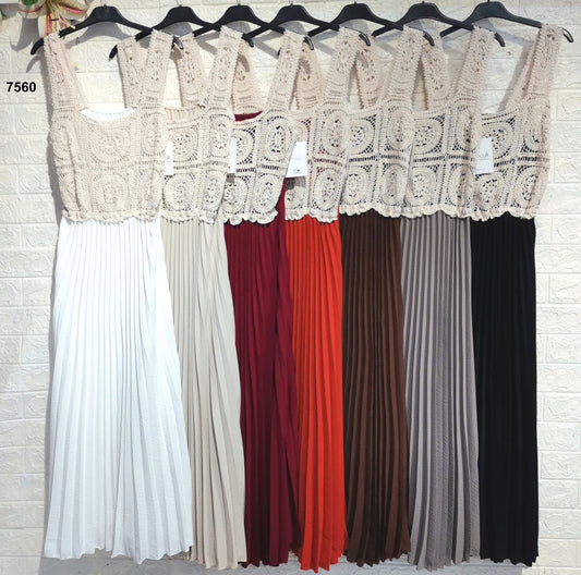 Tuta Intera Elegante Corpetto in Merletto Pantalone Plissettato Capri Jumpsuit Serata Evento in 7 Colori - 7560