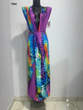 Abito Lungo Elegante Colorato Multicolore Rouche Pendente Animalier Jungle Vestito Evento - 7564