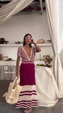 Abito Lungo Bicolore Casual Romantico Macramè Vestito Scollo Profondo Mezza manica in 4 Colori - 7565