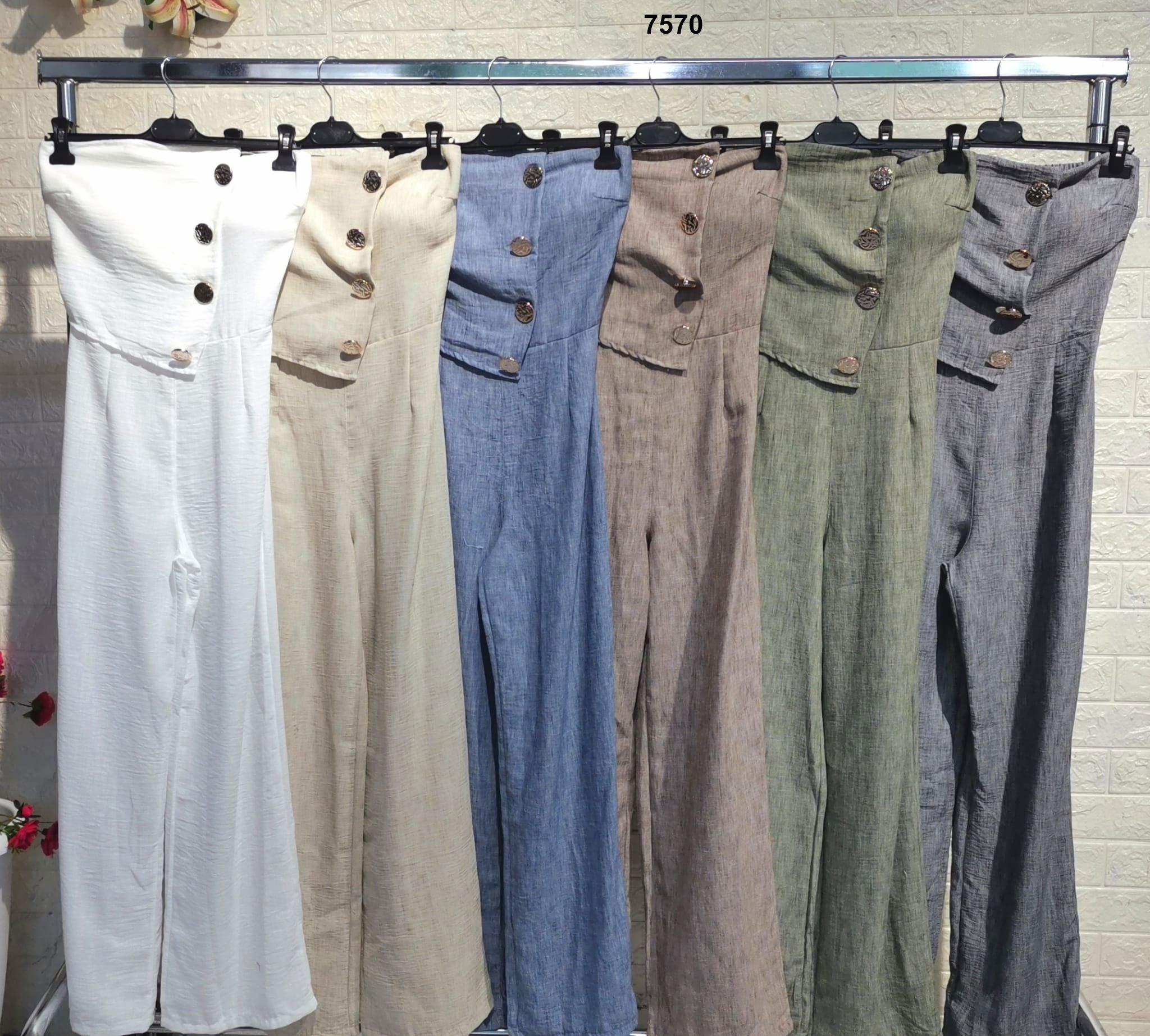 Tuta Elegante Intera Bottoni Gioiello Dorati Corpetto Asimmetrico Pantalone Palazzo Jumpsuit Evento in 6 Colori - 7570