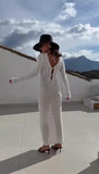Abito Lungo Scollo V Estate Spiaggia Effetto Macramè Vestito Casual Elegante Serata Apertivio in 6 Colori - 7571