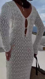 Abito Lungo Scollo V Estate Spiaggia Effetto Macramè Vestito Casual Elegante Serata Apertivio in 6 Colori - 7571