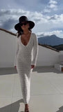 Abito Lungo Scollo V Estate Spiaggia Effetto Macramè Vestito Casual Elegante Serata Apertivio in 6 Colori - 7571