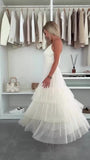 Abito Lungo Elegante da Cerimonia con Bretelle Balze in Velo Vestito Evento Effetto Chiffon in 5 Colori - 7572