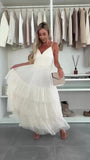 Abito Lungo Elegante da Cerimonia con Bretelle Balze in Velo Vestito Evento Effetto Chiffon in 5 Colori - 7572