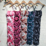 Abito Lungo Midi Colorato Aderente Stampa Floreale Vestito Tubino Grinzato Casual Serata in 5 Colori - 7573