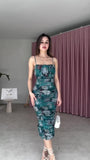 Abito Lungo Midi Colorato Aderente Stampa Floreale Vestito Tubino Grinzato Casual Serata in 5 Colori - 7573