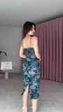 Abito Lungo Midi Colorato Aderente Stampa Floreale Vestito Tubino Grinzato Casual Serata in 5 Colori - 7573