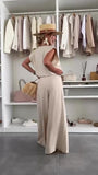 Completo Elegante Maglia Mezza Manica Pantalone Palazzo Largo Ampio Coordinato Casual in 7 Colori - 7580