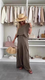 Completo Elegante Maglia Mezza Manica Pantalone Palazzo Largo Ampio Coordinato Casual in 7 Colori - 7580