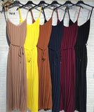 Abito lungo plissettato con spalline sottili Vestito Elegante Casual Evento Estate con Cintura in 6 colori – 7615
