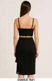 Completo nero elegante con top corto in pizzo e gonna con pizzo e volant Coordinato Serata – 7621