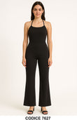 Tuta Intera Nera Donna Pantalone Palazzo Jumpsuit Schiena Scoperta Casual Elegante - 7627