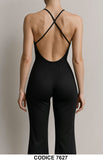 Tuta Intera Nera Donna Pantalone Palazzo Jumpsuit Schiena Scoperta Casual Elegante - 7627