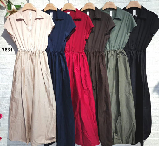 Vestito midi Manica corta Colletto Casual Abito Casual Aperitivo Serata in 6 colori – 7631