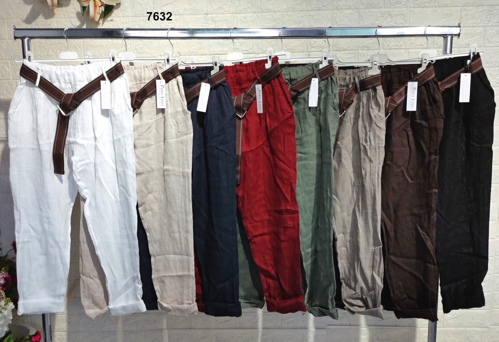 Pantalone donna 100% lino con cintura Casual Pantaloni Donna Capri in 8 colori estivi – 7632