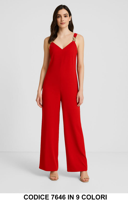 Jumpsuit Donna con Spalline Gioiello Tuta Lunga Elegante a Gamba Larga Serata in 9 Colori – 7646