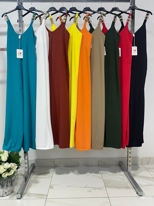 Jumpsuit Donna con Spalline Gioiello Tuta Lunga Elegante a Gamba Larga Serata in 9 Colori – 7646