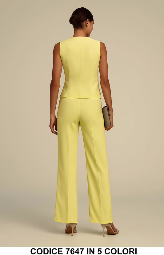 Completo Elegante Donna con Gilet e Pantalone a Palazzo Coordinato Tailleur in 5 Colori – 7647