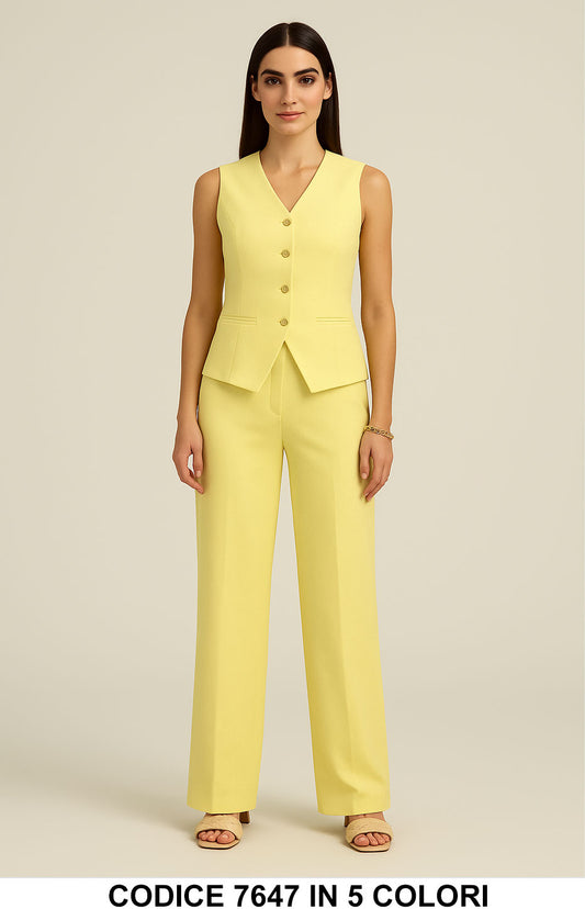 Completo Elegante Donna con Gilet e Pantalone a Palazzo Coordinato Tailleur in 5 Colori – 7647