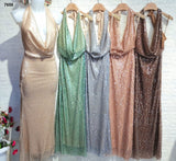 Abito lungo Lurex Paillettes Elegante scollatura drappeggiata Vestito Cerimonia Evento Serata in 5 colori – 7658