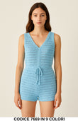 Tuta Corta Intera Effetto Merletto Tutina Jumpsuit Estate Aperitivo Serata in 9 Colori - 7669