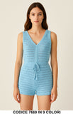 Tuta Corta Intera Effetto Merletto Tutina Jumpsuit Estate Aperitivo Serata in 9 Colori - 7669
