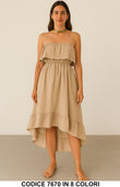 Abito Lungo Midi Asimmetrico con Balze Scollatura con Rouche Vestito Casual Aperitivo in 8 Colori - 7670