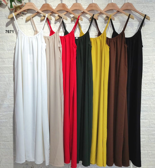 Abito Lungo Casual con Bretelle Effetto Pieghe Vestito Aperitivo Estate Serata in 7 Colori - 7671