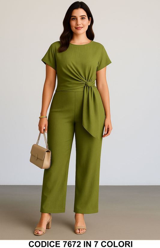 Completo Elegante Maglia con Nodo Rouche Pantalone Palazzo Coordinato Evento in 7 Colori - 7672