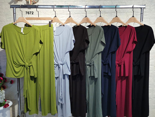 Completo Elegante Maglia con Nodo Rouche Pantalone Palazzo Coordinato Evento in 7 Colori - 7672