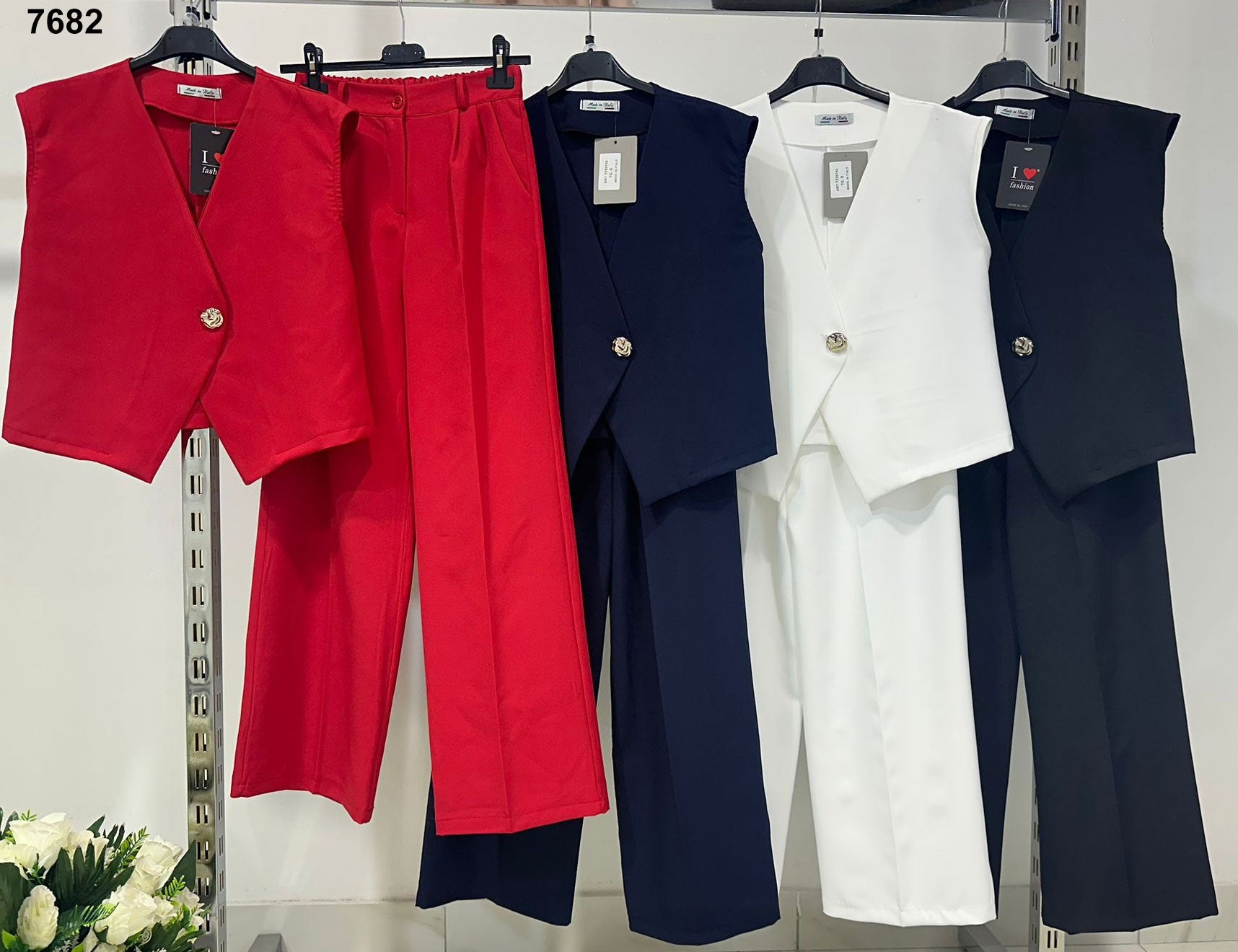 Tailleur Estivo Donna con Gilet e Pantalone Palazzo Completo Coordinato Elegante Casual in 4 Colori - 7682