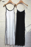 Abito Lungo Sportivo in Pizzo con Spalline Sottili Vestito Urban Righe Laterali in Bianco o Nero - 7685