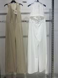 Completo Elegante 2 Pezzi con Top in Pizzo e Pantalone a Vita Alta – Bianco e Beige – 7694
