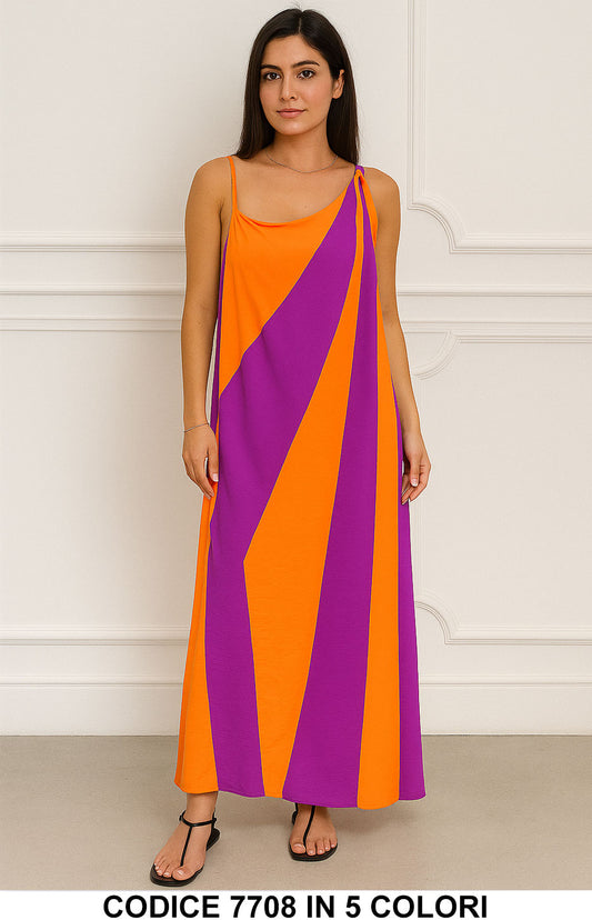 Abito Lungo Asimmetrico Fantasia Geometrica – Vestito Estivo in 5 Colori – 7708