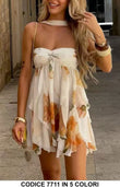Vestito Corto a Fiori con Balze e Scollo a Cuore – Abito Estivo Romantico in 5 Fantasie – 7711