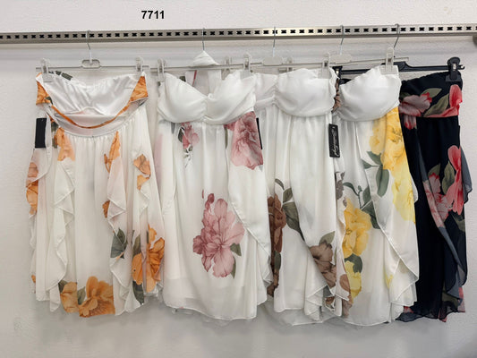 Vestito Corto a Fiori con Balze e Scollo a Cuore – Abito Estivo Romantico in 5 Fantasie – 7711