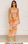 Completo Due Pezzi Stampa Floreale – Maglia e Gonna Lunga Elegante e Sensuale in Arancione – 7712Out