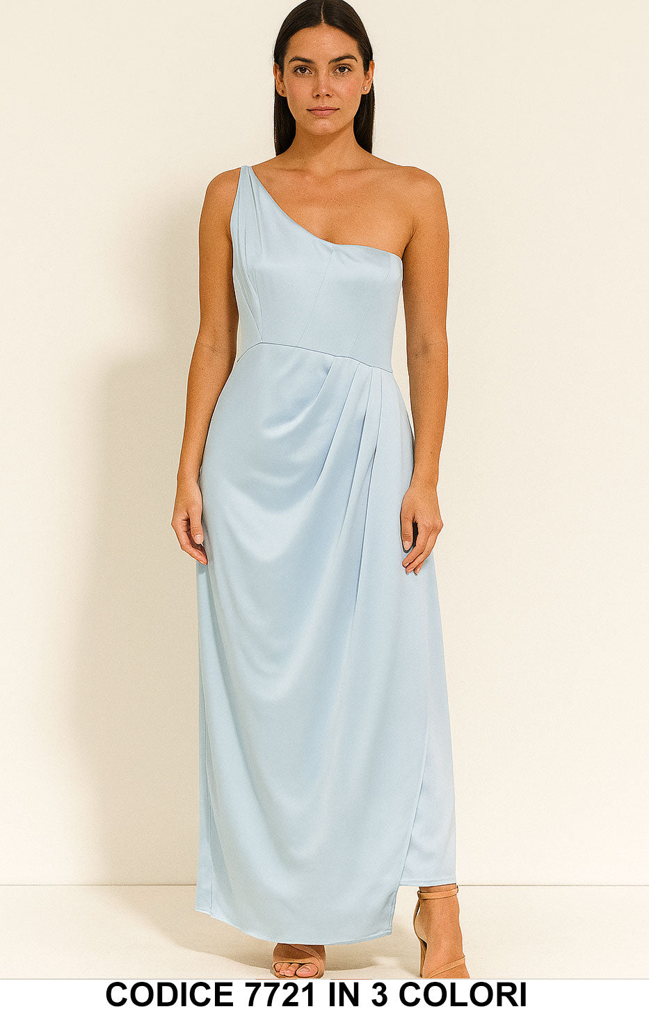 Abito Lungo Monospalla Drappeggiato – Eleganza Minimal in 3 Colori Raffinati – 7721