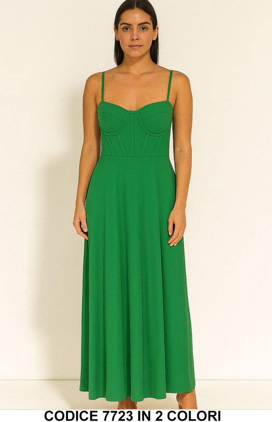 Abito Lungo con Corsetto Strutturato e Spalline Sottili – Eleganza Femminile in 2 Colori – 7723