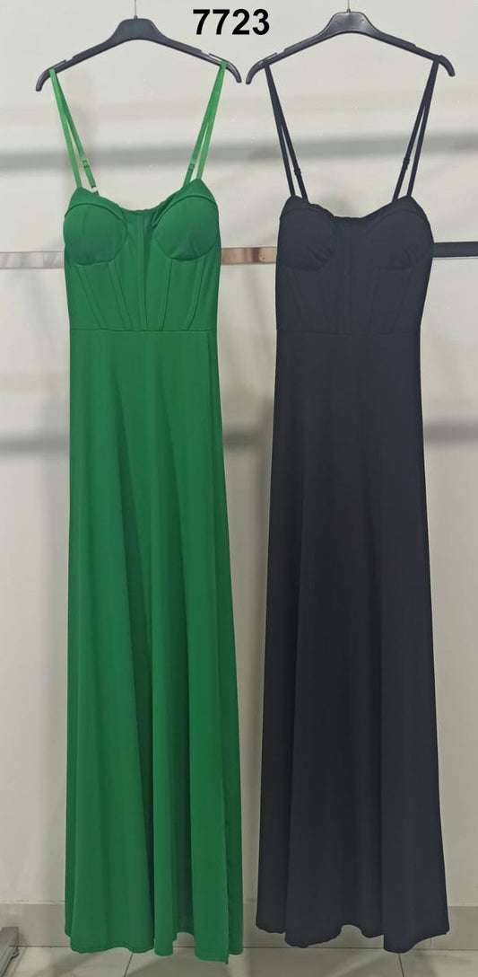 Abito Lungo con Corsetto Strutturato e Spalline Sottili – Eleganza Femminile in 2 Colori – 7723