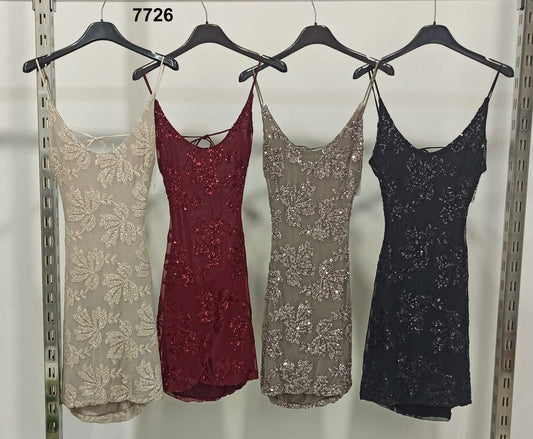 Abito Corto con Paillettes Ricamate – Vestito Elegante per Cerimonia o Festa in 4 Colori - 7726