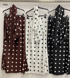 Completo Elegante 3 Pezzi a Pois – Top con Fiocco, Gonna Lunga e Sciarpa in 3 Colori – 7731