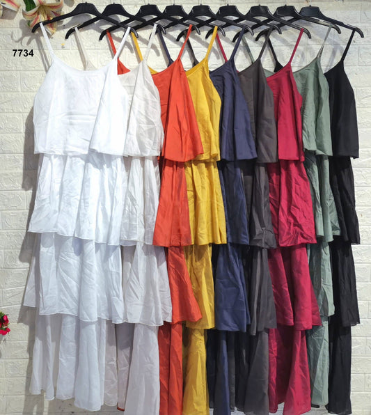 Vestito Lungo con Spalline Sottili e Balze – Abito Estivo Fresco in 8 Colori – 7734